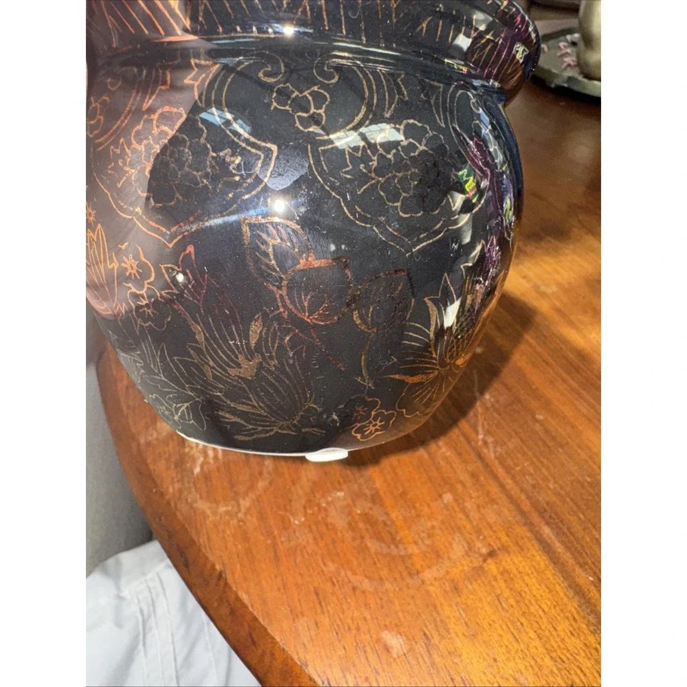 Vintage Lemax Gold‎ Black Bowl Vase Decorative Piece RARE OLA50